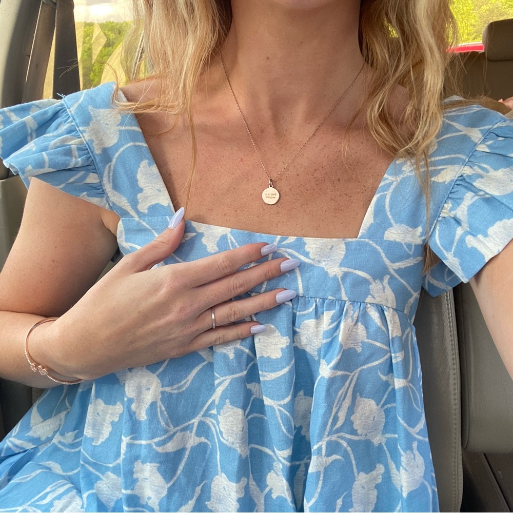 Linen blend long midi or maxi dress blue floral